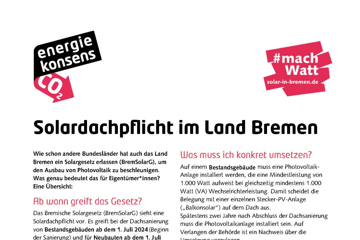 Bild erste Seite Soladachpflicht Land Bremen